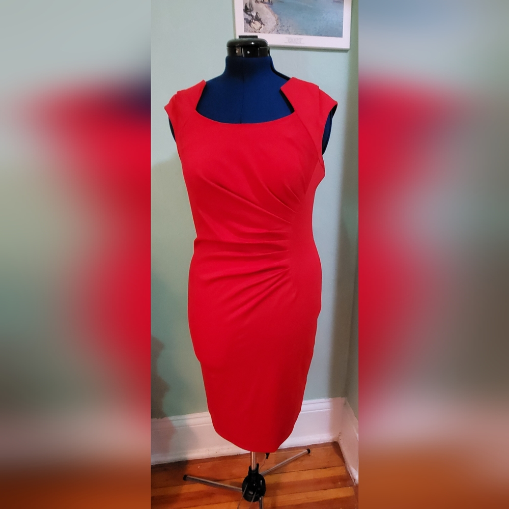 Women Red Calvin Klein Ruched Dress Size 10